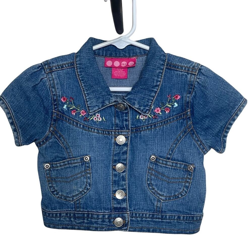 GLO Jeans Short Sleeve Collared Denim Jacket with Floral Trim Blue Multi Size 3T - Picture 8 of 8